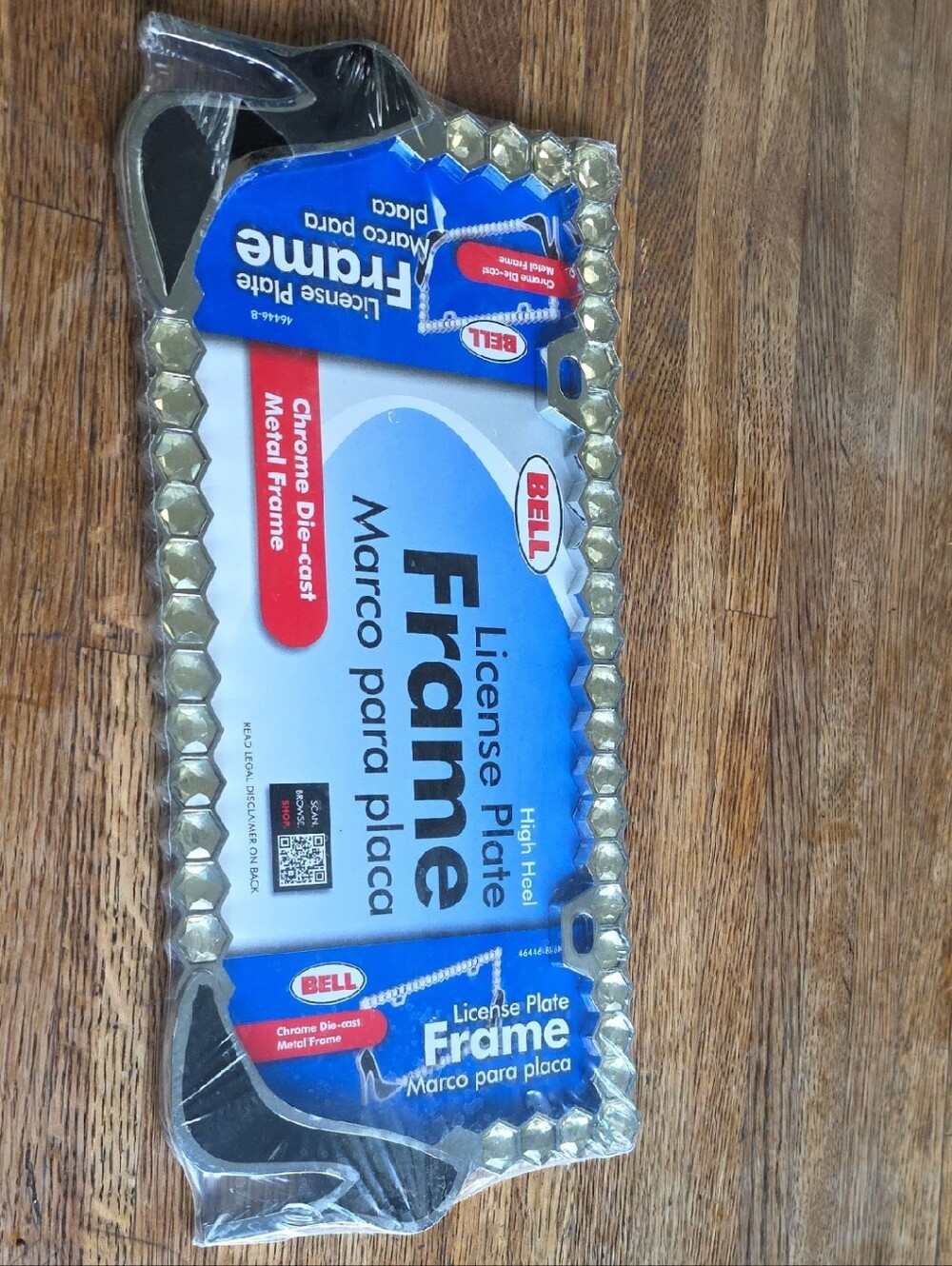 New Bell Chrome Studded High Heel Ladies Bling License Plate Frame Silver